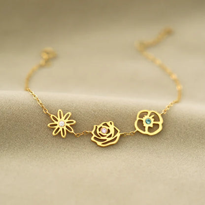 PERSONALISED BIRTH FLOWERS BRACELET-PERFECT GIFT FOR MOM/WIFE