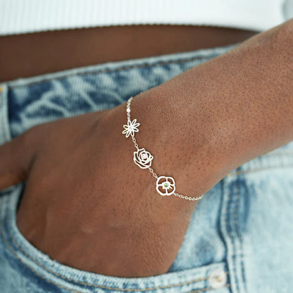 PERSONALISED BIRTH FLOWERS BRACELET-PERFECT GIFT FOR MOM/WIFE
