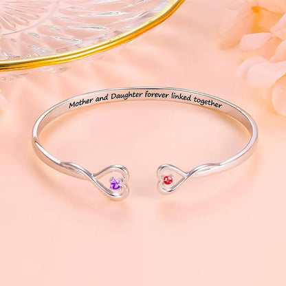 Mother & Daughter Forever Linked Together Double Heart Custom Birthstone Bracelet