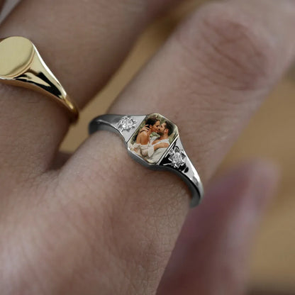 For Love-Personalized Couple Photo Birthstone Custom Ring