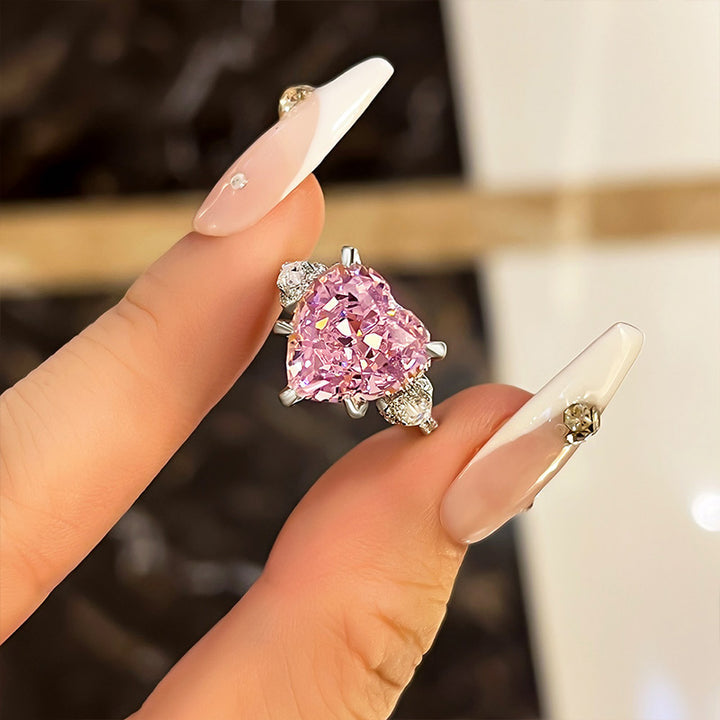 Royal Romantic Pink Stone Heart Cut Engagement Ring In Sterling Silver