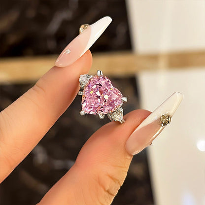 Royal Romantic Pink Stone Heart Cut Engagement Ring In Sterling Silver