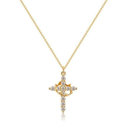 To My Faith - Paved Cross & Crown Necklace