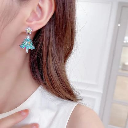 Colorful Shiny Christams Tree Earrings