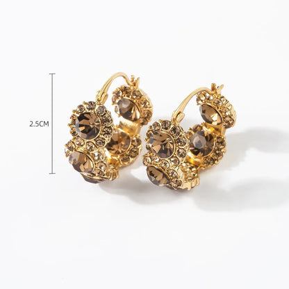 Maillard Style Golden Champagne Crystal Earrings
