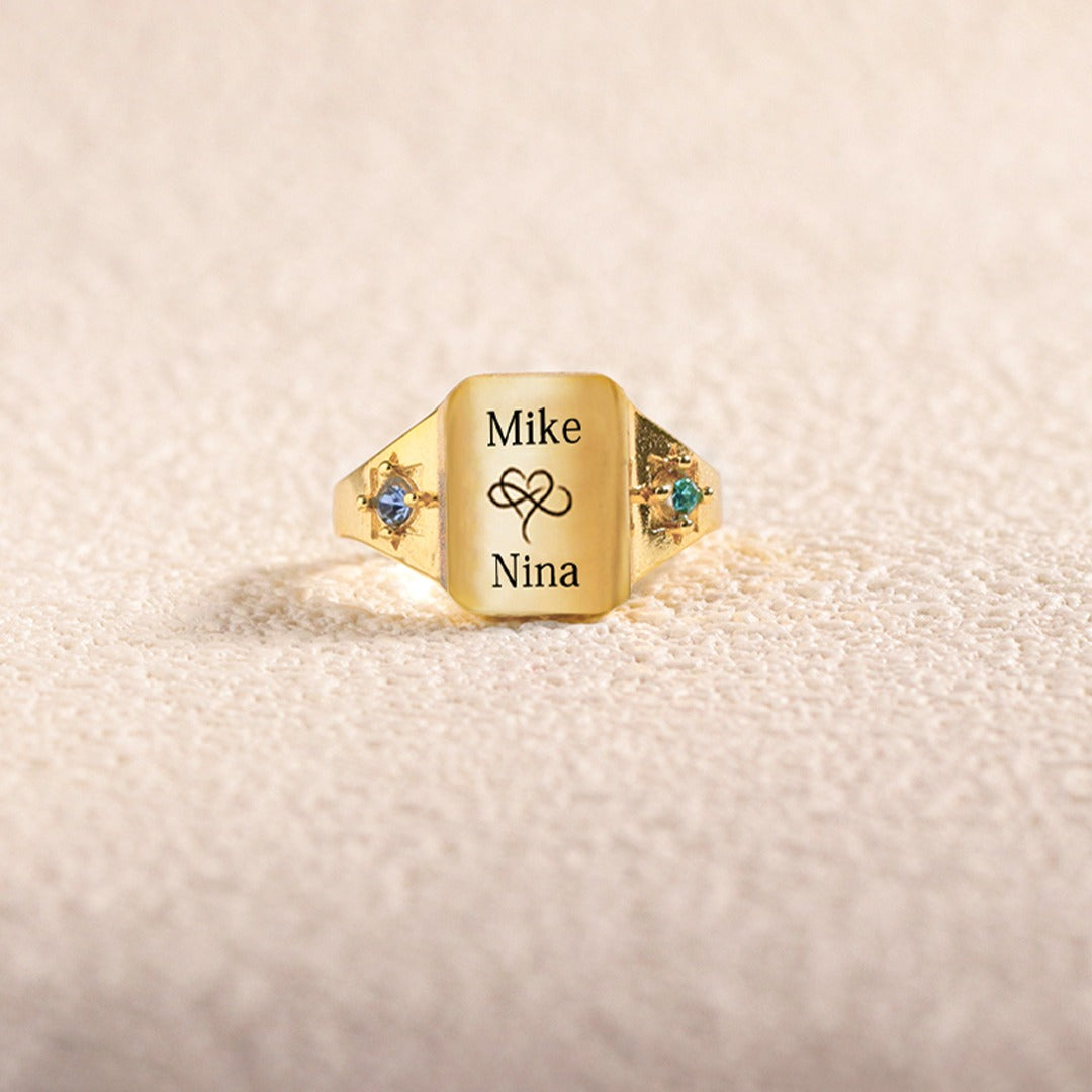 FOR LOVE - BELOVE CUSTOM NAMES AND BIRTHSTONES DAINTY RING