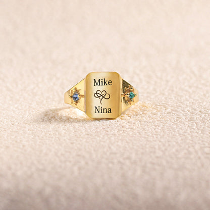 FOR LOVE - BELOVE CUSTOM NAMES AND BIRTHSTONES DAINTY RING