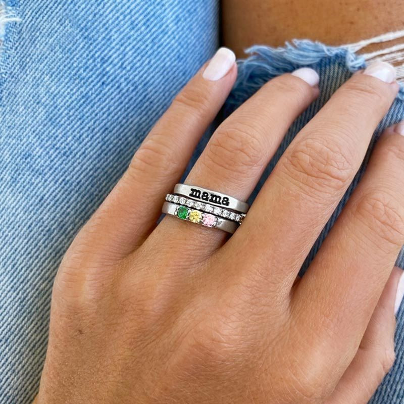 To Mother, Love Kids Personalized Name & Birthstones Ring- 3 Rings Set