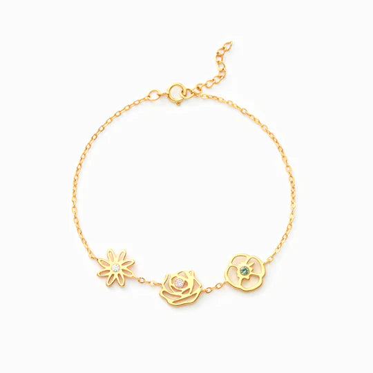 PERSONALISED BIRTH FLOWERS BRACELET-PERFECT GIFT FOR MOM/WIFE
