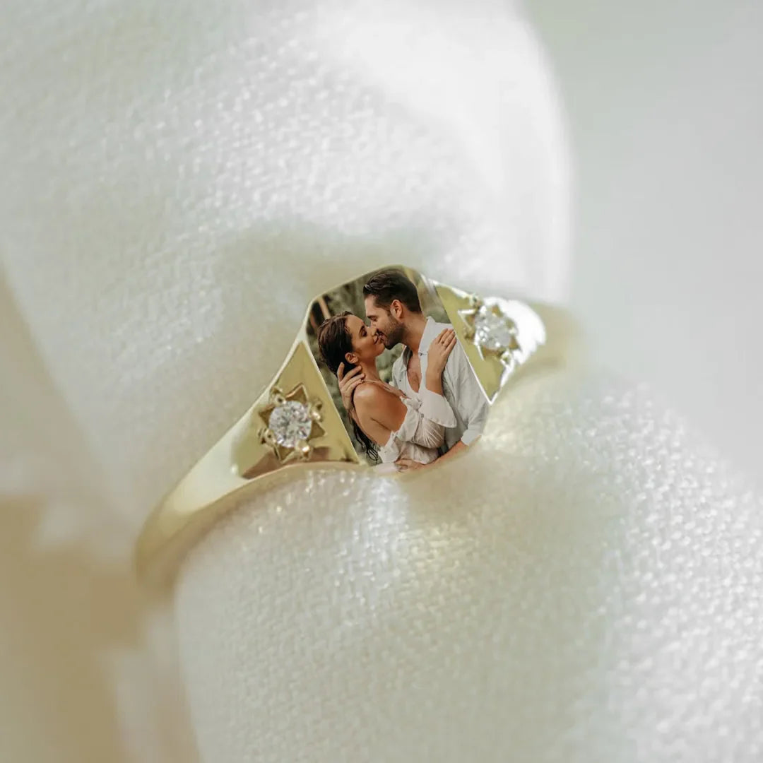 For Love-Personalized Couple Photo Birthstone Custom Ring