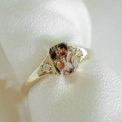 For Love-Personalized Couple Photo Birthstone Custom Ring