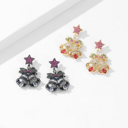 Delicate Copper Zirconia Christmas Bell Earrings