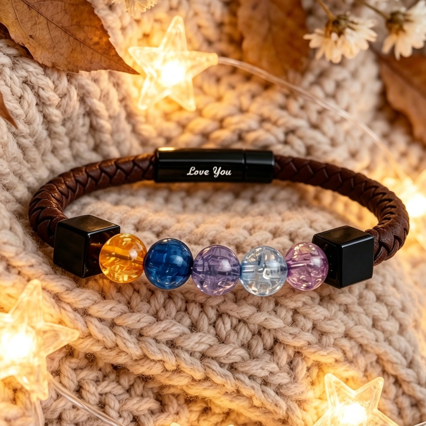 For Love- Personalized Birthstone Leather Bead Bracelet