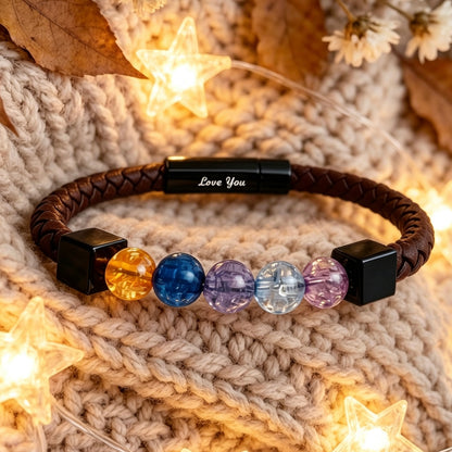 For Love- Personalized Birthstone Leather Bead Bracelet