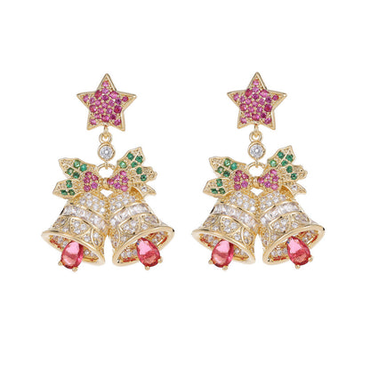 Delicate Copper Zirconia Christmas Bell Earrings