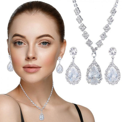 Crystal Wedding Water Drop Pendant Necklace and Earrings Set