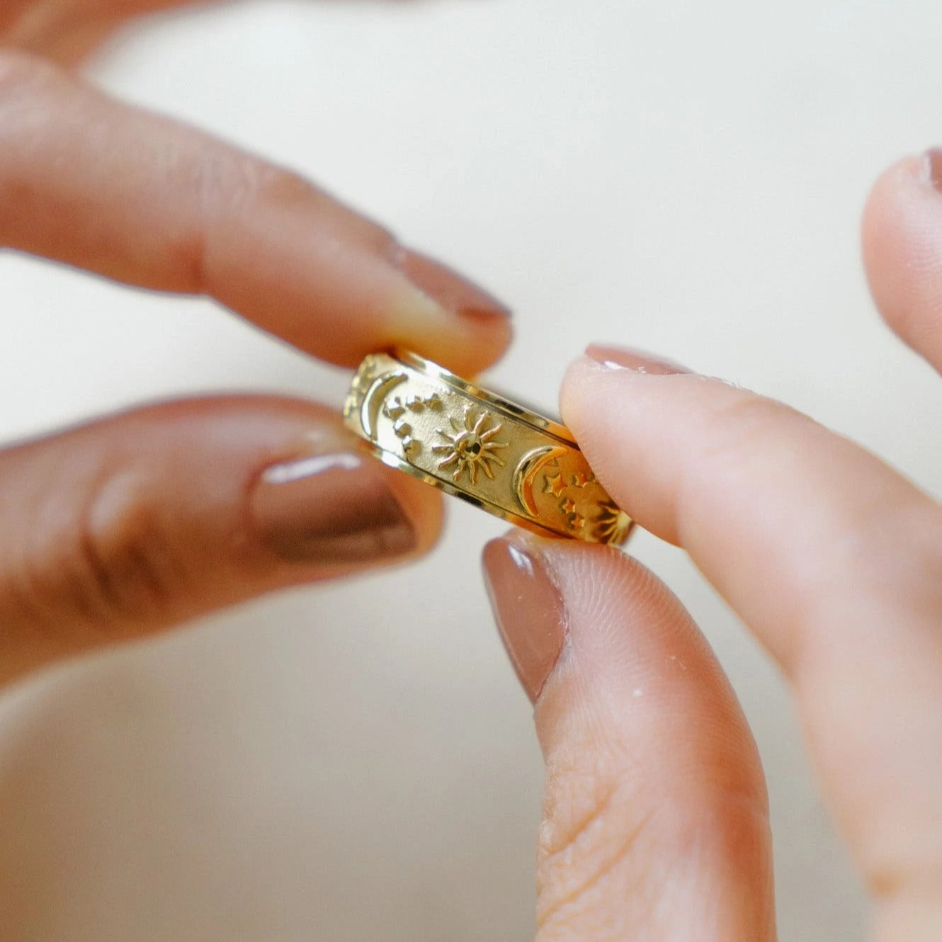 Textured Moon & Stars Spinning Anxiety Ring