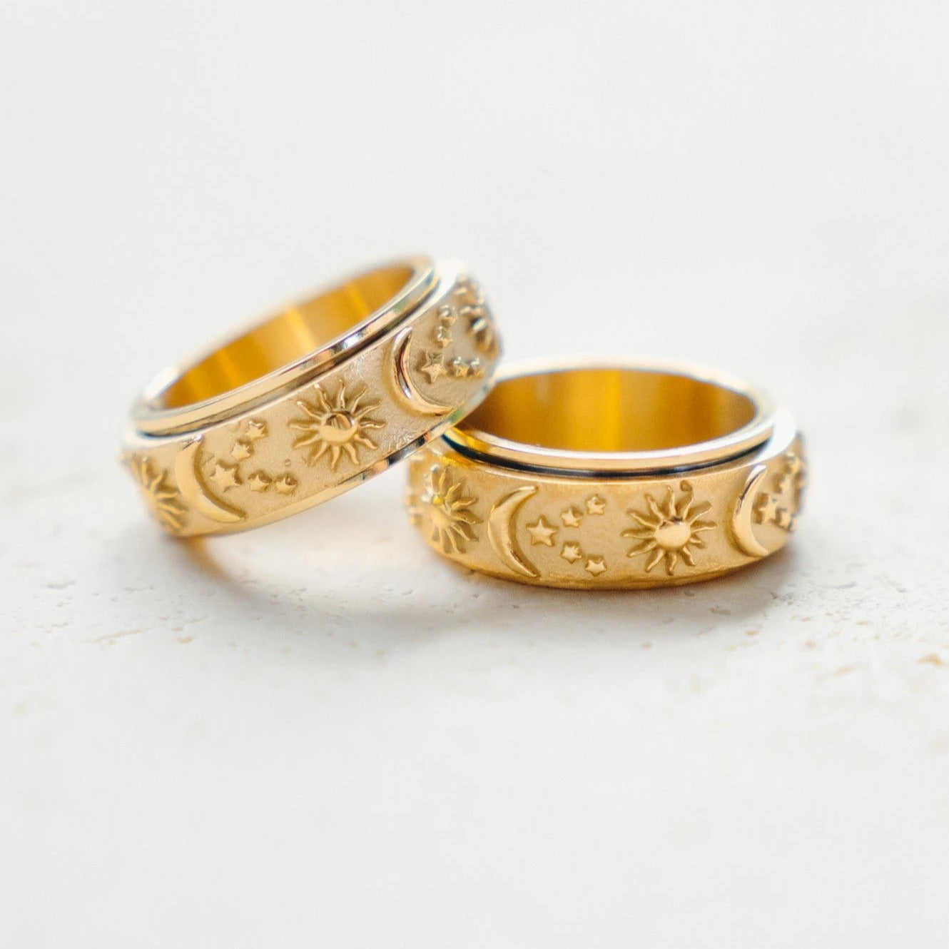 Textured Moon & Stars Spinning Anxiety Ring