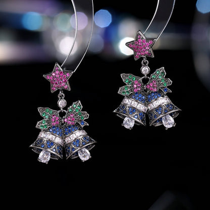 Delicate Copper Zirconia Christmas Bell Earrings