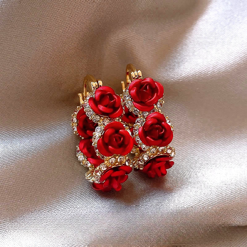 Chic French romantic red rose earrings