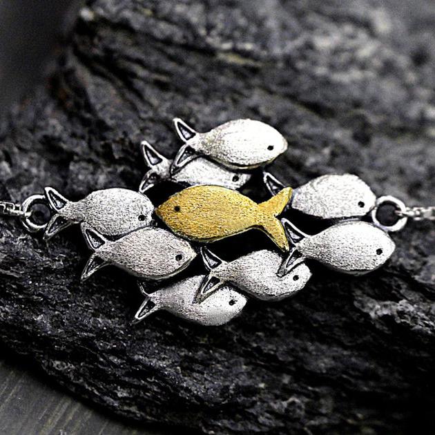 925 Silver Fish Bracelet Fish Necklace Fish Anklet Swimming Upstream  Jewelry Gift