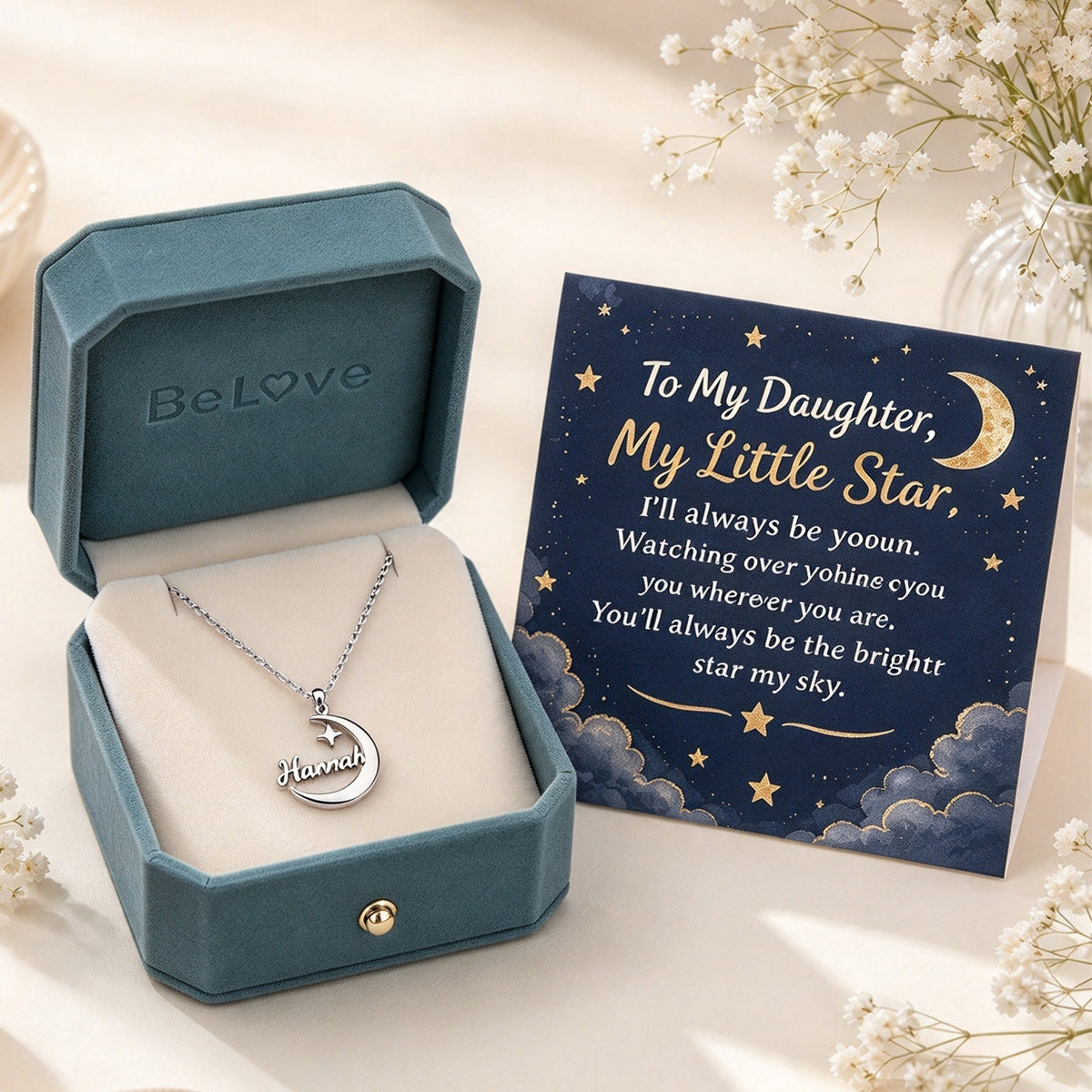 To My Daughter- I Will Always Be Your Moon Custom Name Necklace