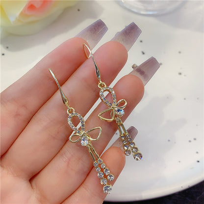 Ribbon Crystal Tassel Earrings