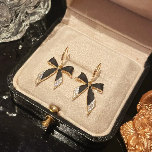 Crystal Elegant Black Bow Earrings