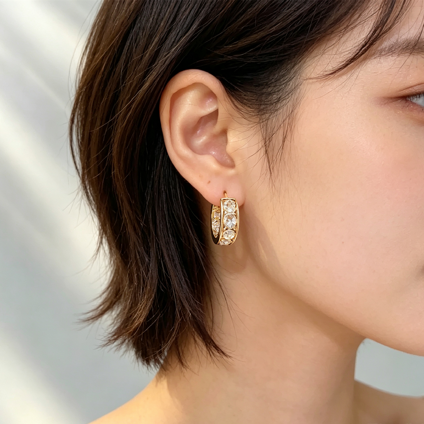 French Style Minimalist Diamond Hoop Earrings
