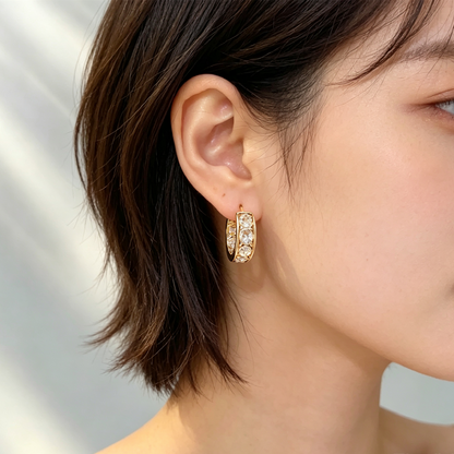 French Style Minimalist Diamond Hoop Earrings