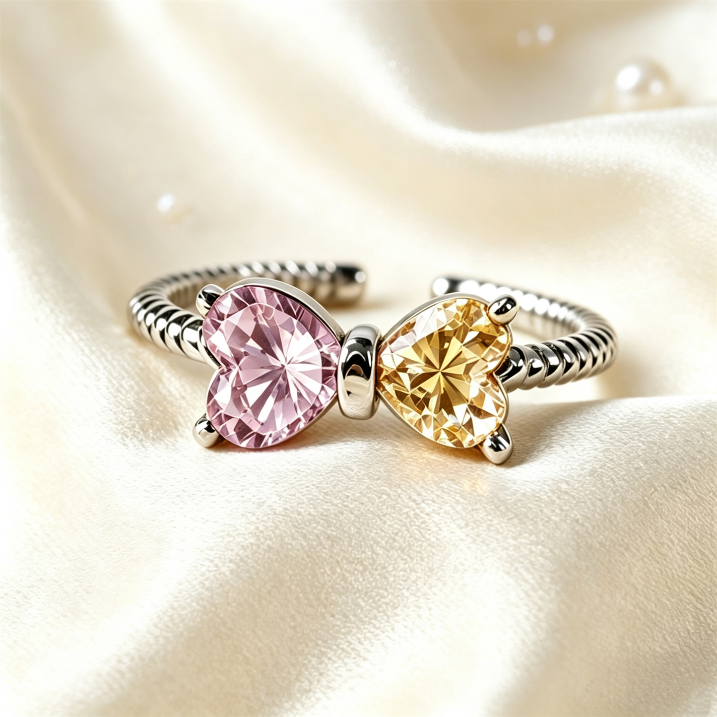 🎀Mother&Daughter Double Birthstones Bow Ring