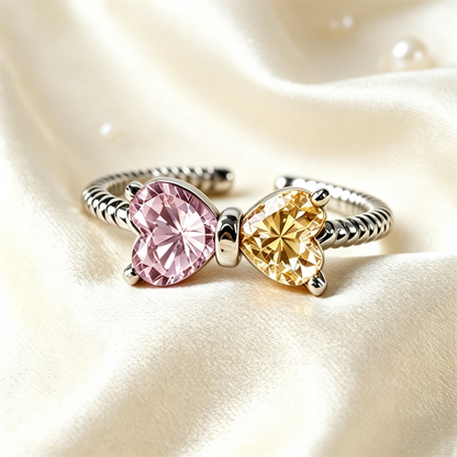 🎀Mother&Daughter Double Birthstones Bow Ring