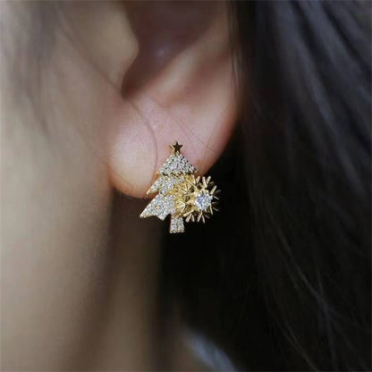 Spinning Snowflakes Christmas Tree Earrings -Gold🎄