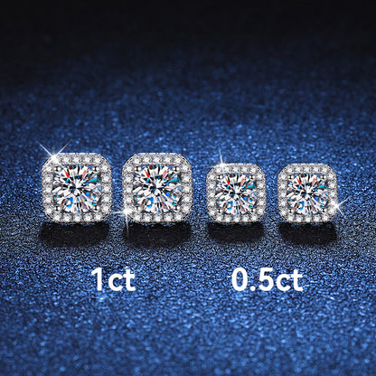 🌊Summer Hot Sale✨Versatile Classic Square Moissanite Halo Stud Earrings