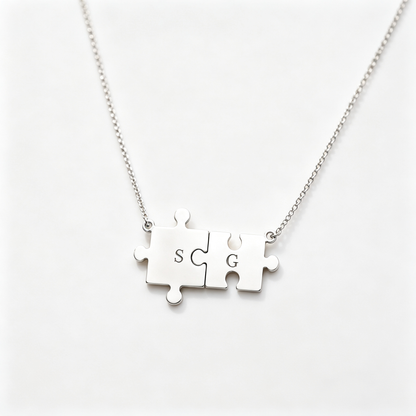 For Love- You Complete Me Custom Initial Puzzle Necklace