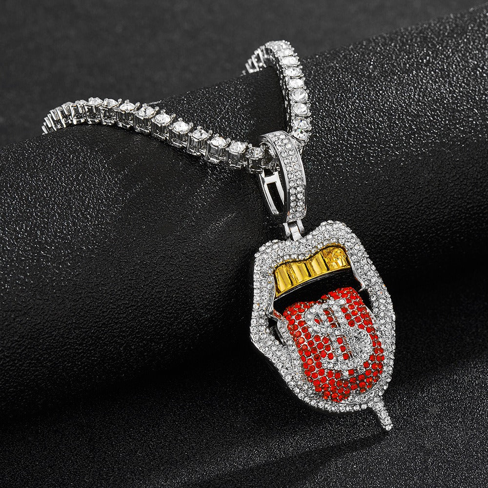 Iced Out Bling CZ Cubic Zirconia Tongue Necklace