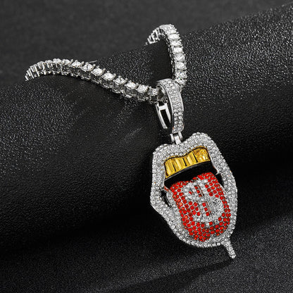 Iced Out Bling CZ Cubic Zirconia Tongue Necklace