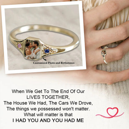 For Love-Personalized Couple Photo Birthstone Custom Ring