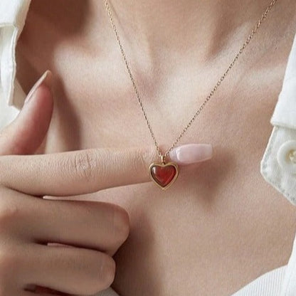 Carnelian Stone Heart Necklace