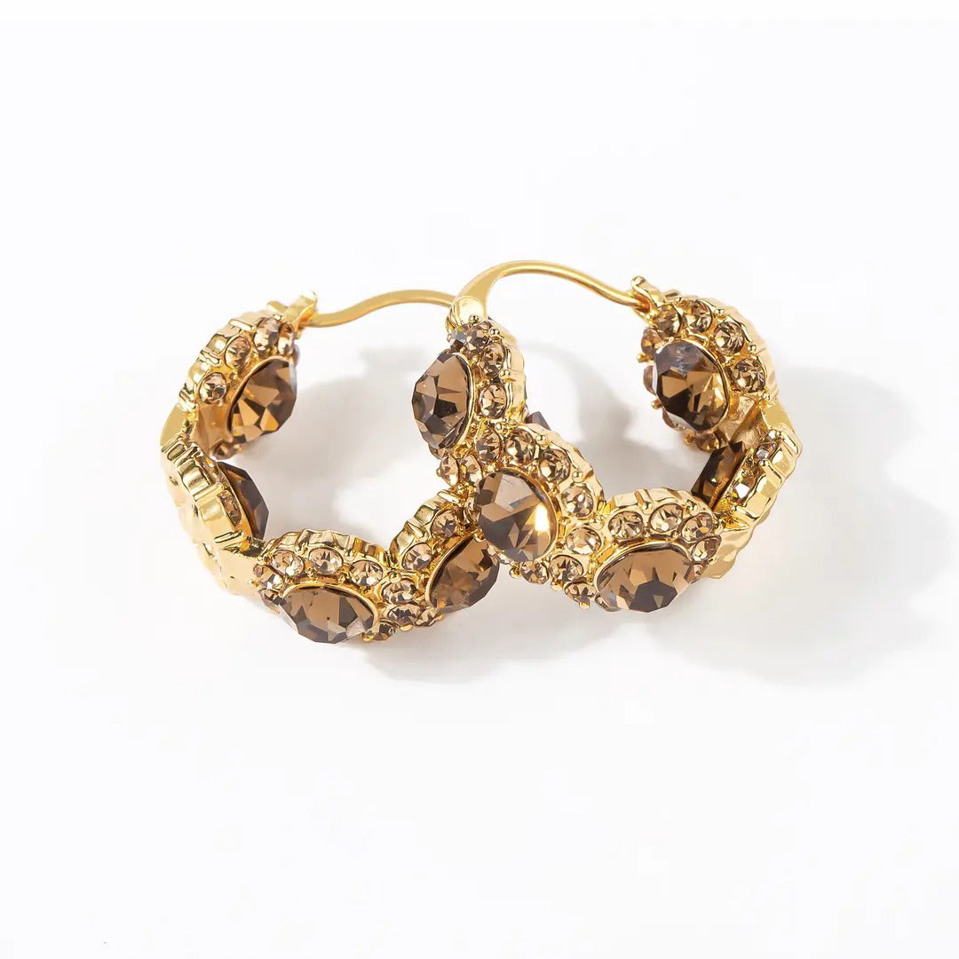 Maillard Style Golden Champagne Crystal Earrings