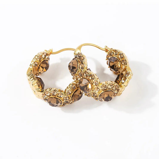 Maillard Style Golden Champagne Crystal Earrings