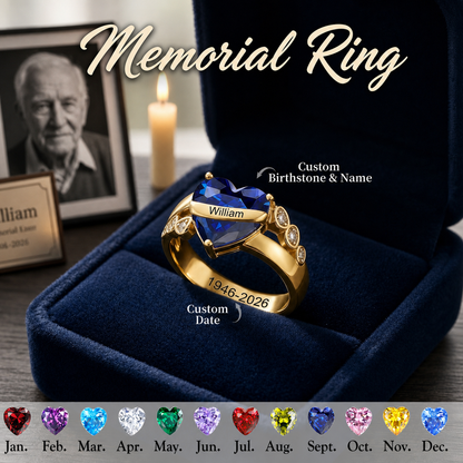Personalized Memorial Birthstone Ring, Hug From Heaven Gift