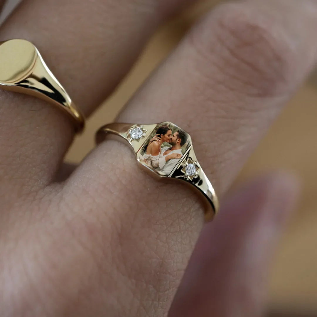 For Love-Personalized Couple Photo Birthstone Custom Ring