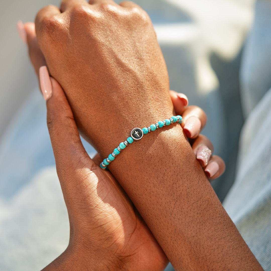 Dear Daughter Turquoise Bead Cross Bracelet