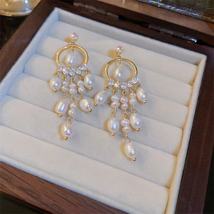 Pearl Dream Catcher Tassel Earrings