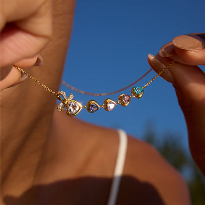 Mama's Heartbeats Mom And 1-6 Birthstone Bow Necklace