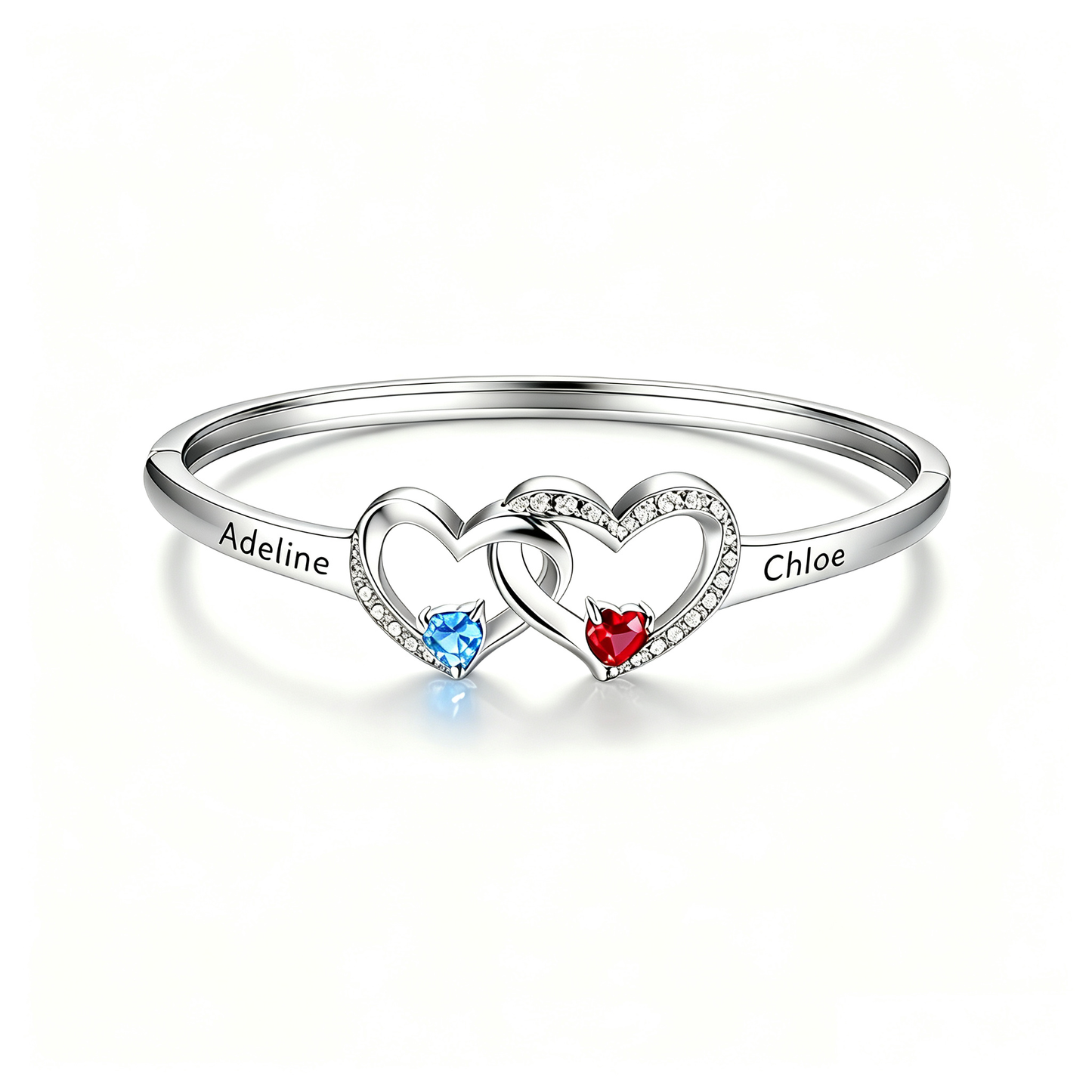Personalized Grandmother And Granddaughter Double Heart Birthstone&Name Bracelet