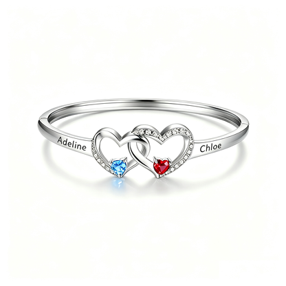 Personalized Grandmother And Granddaughter Double Heart Birthstone&Name Bracelet