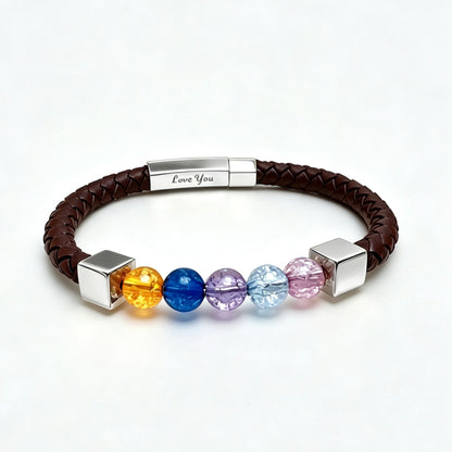 For Love- Personalized Birthstone Leather Bead Bracelet