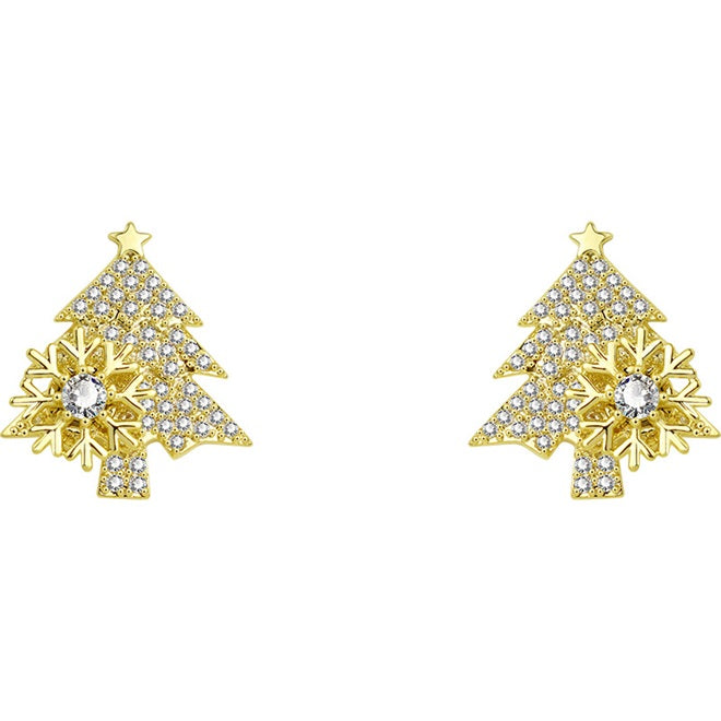 Spinning Snowflakes Christmas Tree Earrings -Gold🎄
